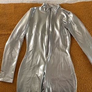 Halloween silver long sleeve body suit with zipper